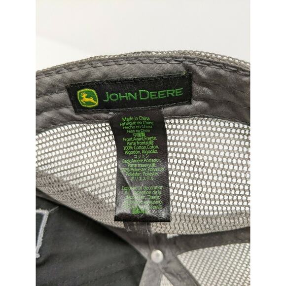 John Deere Brand Trucker Hat Meshback Snapback Build Indiana Black & Grey - Picture 11 of 11